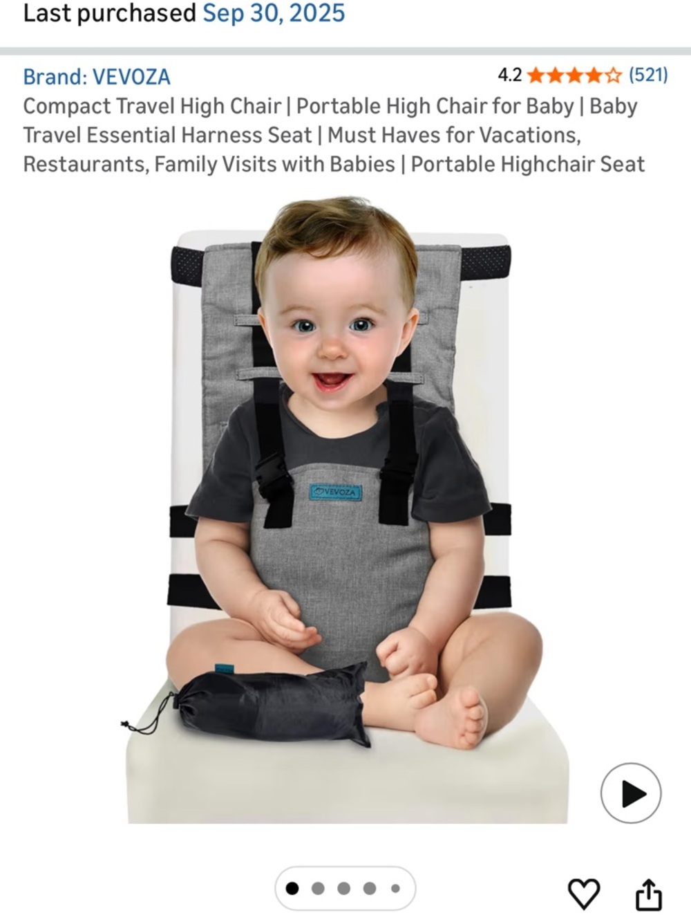 Kids Travel High Chair Seat - Gray